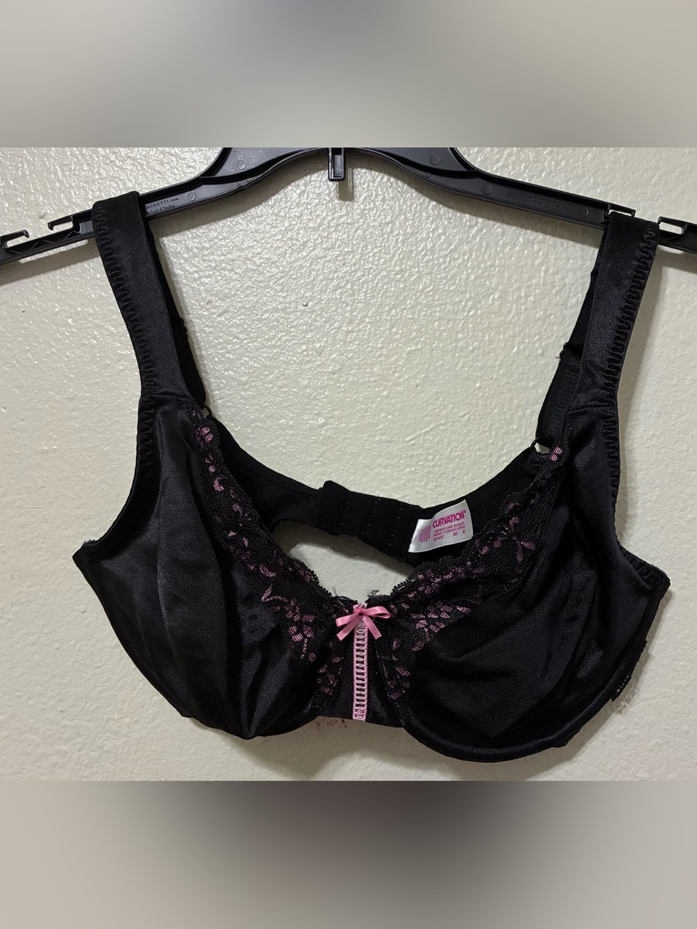 Curvation Black Underwire Bra with Pink Accents